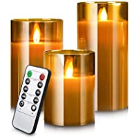 Velas LED sin llama reales de vidrio marrón YMing- 3 piezas (10 cm- 12-5 cm- 15 cm) Juego de velas decorativas de cera…